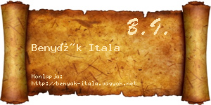 Benyák Itala névjegykártya